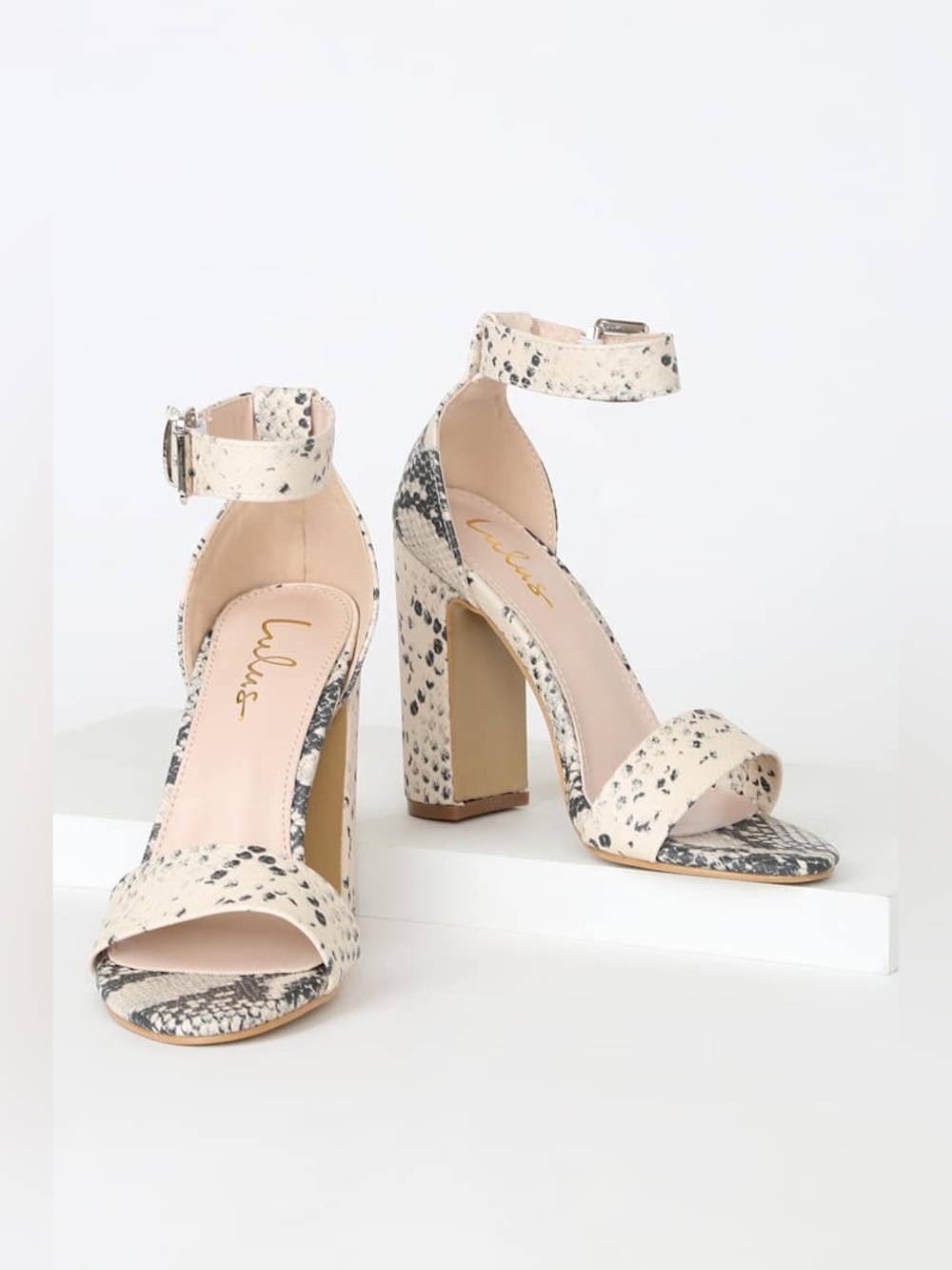 Lulus Women’s Cayne Snake Embossed High Heel Sandal Size 7.5